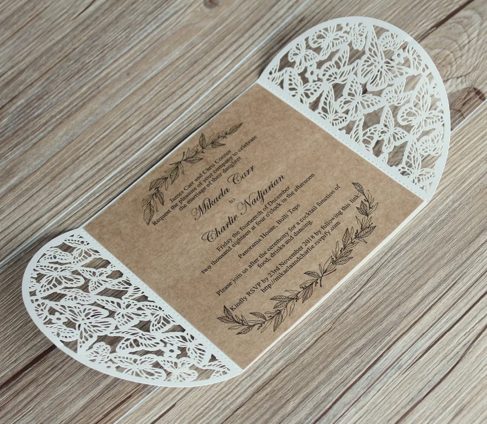  Rustic Wedding Invitation Butterfly Invitation Card With Hemp rope Customized wording - Set of 50 - 32889309183