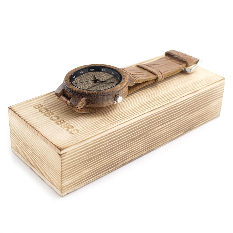 BOBO BIRD Wooden Quartz Men Watches Casual Leather Strap Analog Watch With Gift Box