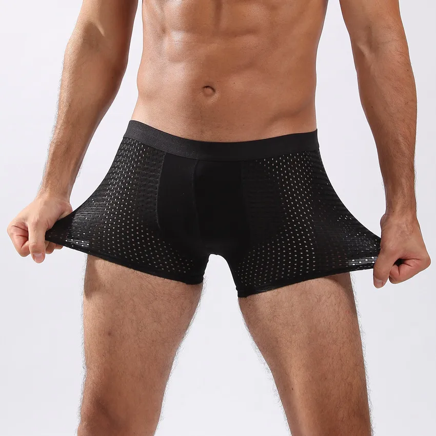 Buy Mesh underwear silk hollow boxers male sexy