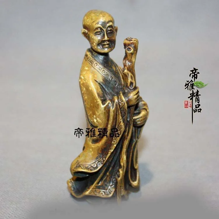 

Chinese Buddhism Bronze Copper Gild Temple Buddhist Arhat Monk Buddha Statue SD 506