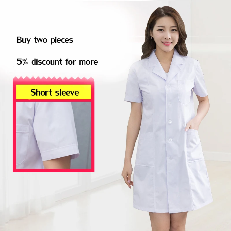 Высококачественное белое лабораторное пальто для женщин на пуговицах, униформа для врача, больница, зубные скрабы, наряд, медицинская одежда, хирургический костюм - Цвет: woman-short-sleeve