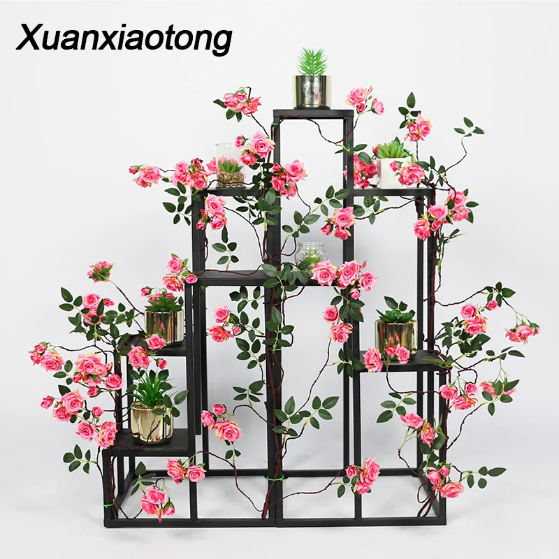 

Xuanxiaotong 180cm Red Rose Artificial Flowers Vine for Wedding Wreath Arch Decor Hanging Background Wall Home Pipe Decoration