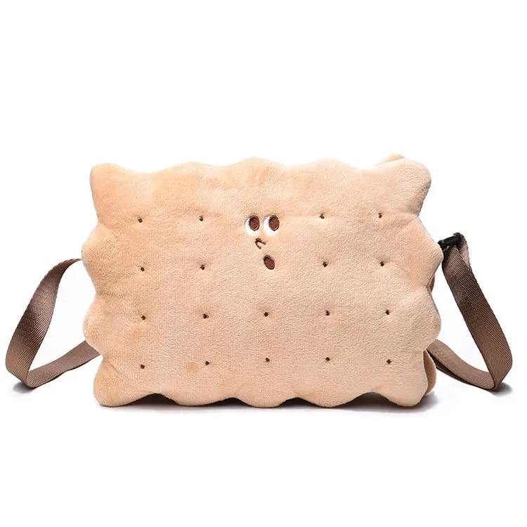 

Japanese Funny Plush Biscuit Shoulder Bag Cute Cartoon Embroidery Crossbody Bag Personality Cookie Shape Square Bag