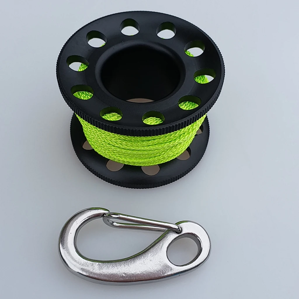 10m Alloy Scuba Diving Finger Reel Spool With Bolt Snap&10m Fiber Line for Water Sport Diving Snorkelling