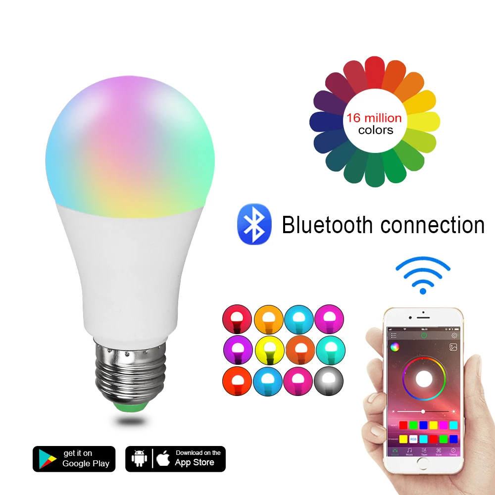 15 Вт Ampoule LED E27 RGBW Bluetooth умная лампочка 85 265 в 20 режимов волшебные цвета функция