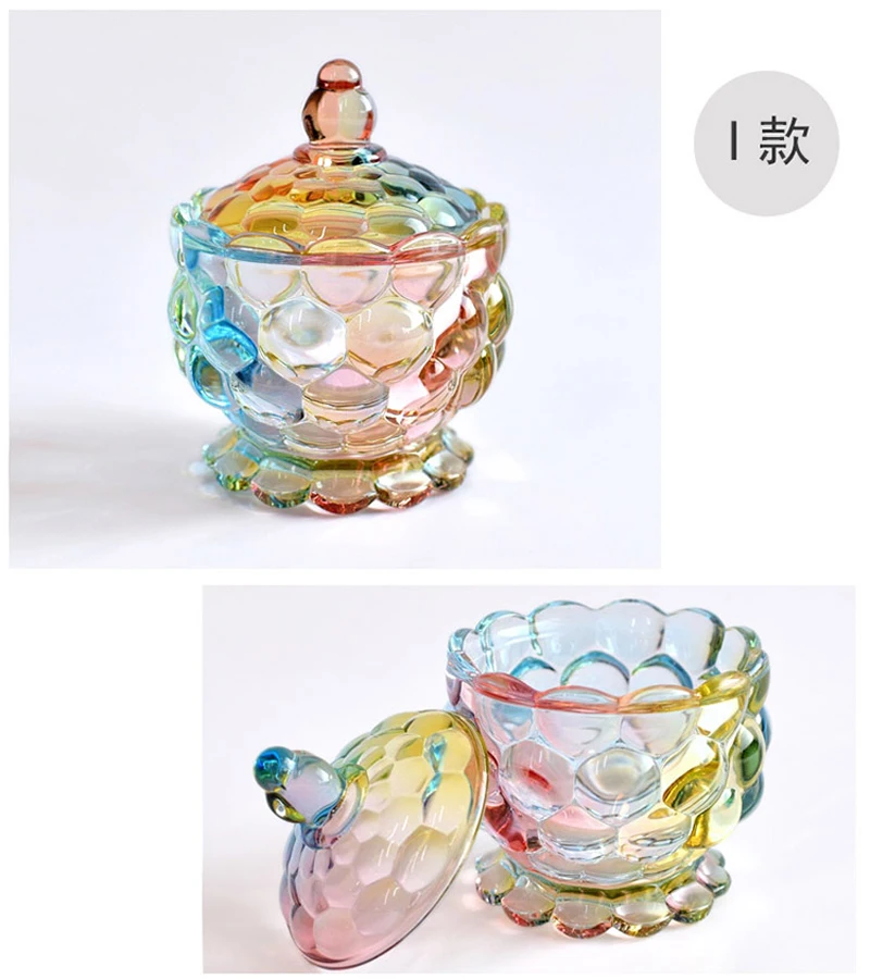Europe style colorful Glass bottles dust-proof lid storage dessert candy jars tea caddy vase Sugar Pot wedding home Decoration