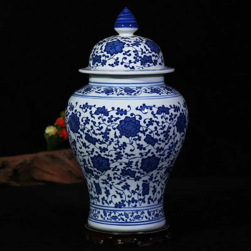 Китайский стиль антикварная Имбирная керамическая банка имбирь домашний офис Декор синяя и белая фарфоровая ваза