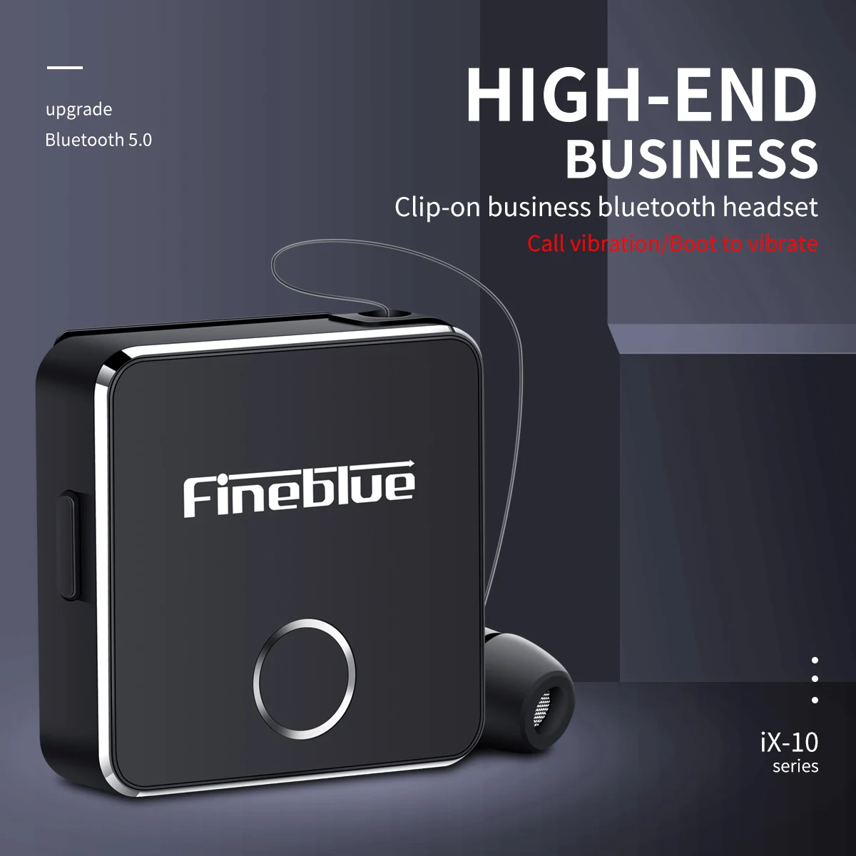 Newest Fineblue F1 Clip on Business Wireless Bluetooth Headset Vibrating Alert HD Sound Quality Earphone with Mic for iPhone X 8