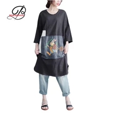 Borisovich 2017 New Arrival Cartoon Patchwork Knee-length Dress Loose Casual Plus Size Women Summer Cotton Dresses M576