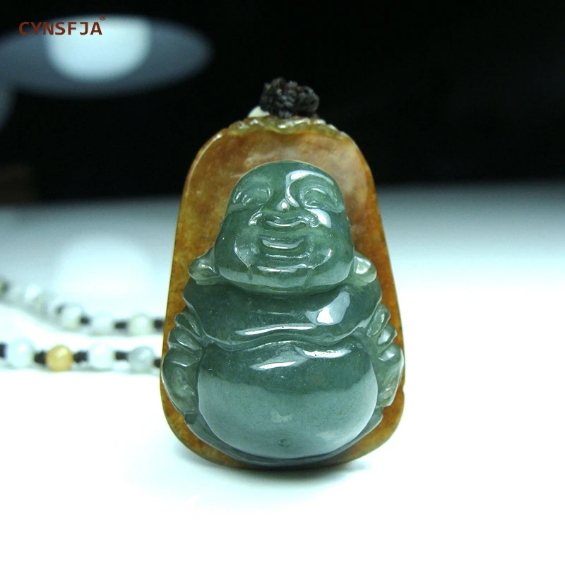 

Myanmar Emerald Charms Necklaces Buddha Jade Pendant Certified Natural A Grade Burmese Jadeite Colourful High Quality Carved