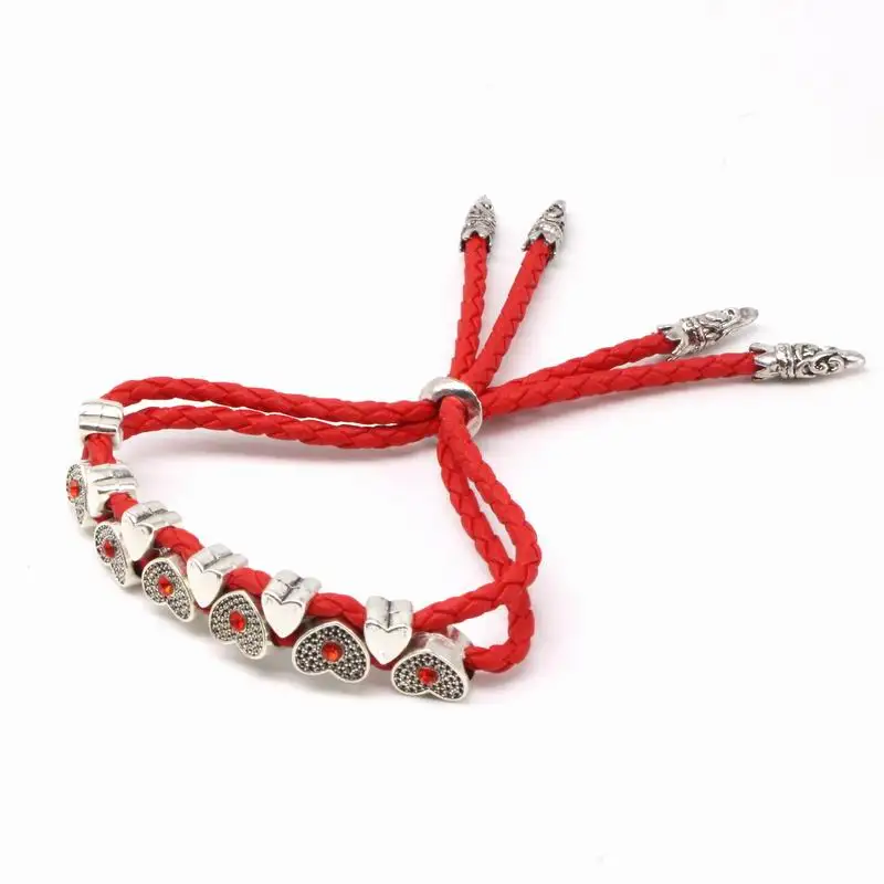 Новое поступление, винтажный металлический браслет для влюбленных в сердце, Модный черный, красный браслет, регулируемый браслет для мужчин и женщин - Окраска металла: red rope