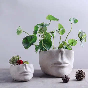 

Modern Face Head Vase Figurines Crafts Cement Small Flower Pot Ornaments Decoration Home Balcony Furnishing Accessories Artwork