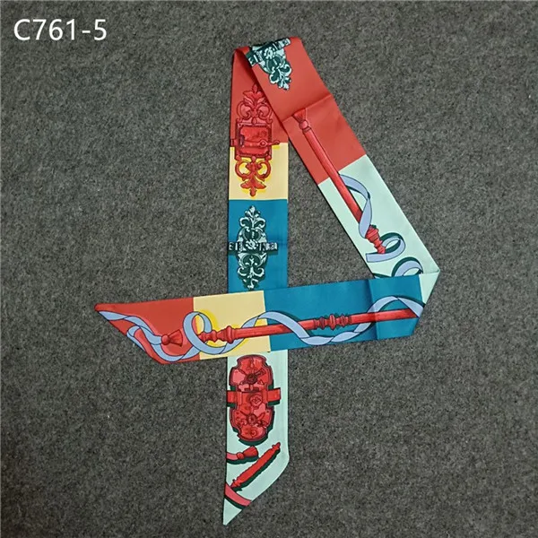 Шелковый шарф для женщин синий лоскутный веревочный принт Узкая сумка шарф брендовый Женский Галстук модный головной платок шарфы для женщин - Цвет: C761-5