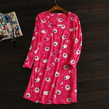 Plus size lovely cartoon printed casual women nightgowns 100% cotton long sleeves sleepshirts for ladies women sleepwear pyjamas