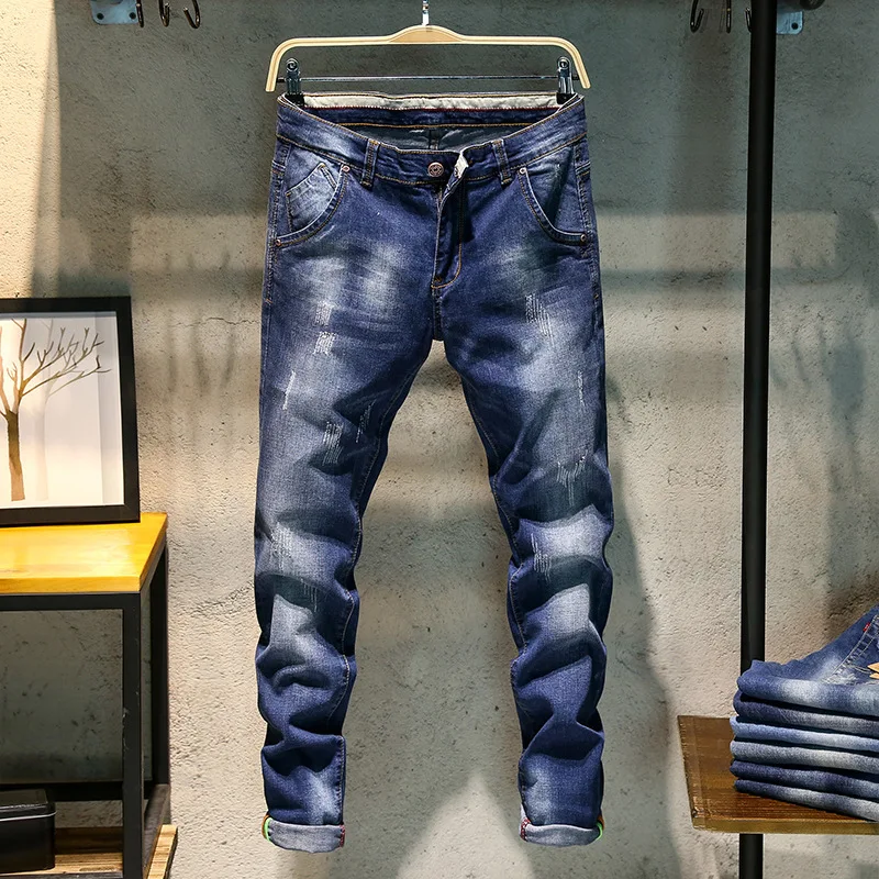 2018 Slim Fit Solid slim лодыжки длина рваные джинсы стирка повседневные Брюки Ретро