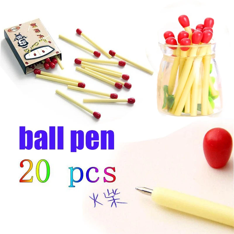 

20PCS/Lot Cute Ballpoint Pen Creative Matches Shape Stationery Ballpoint Pens Lovely Kids Toy Dropping Shipping