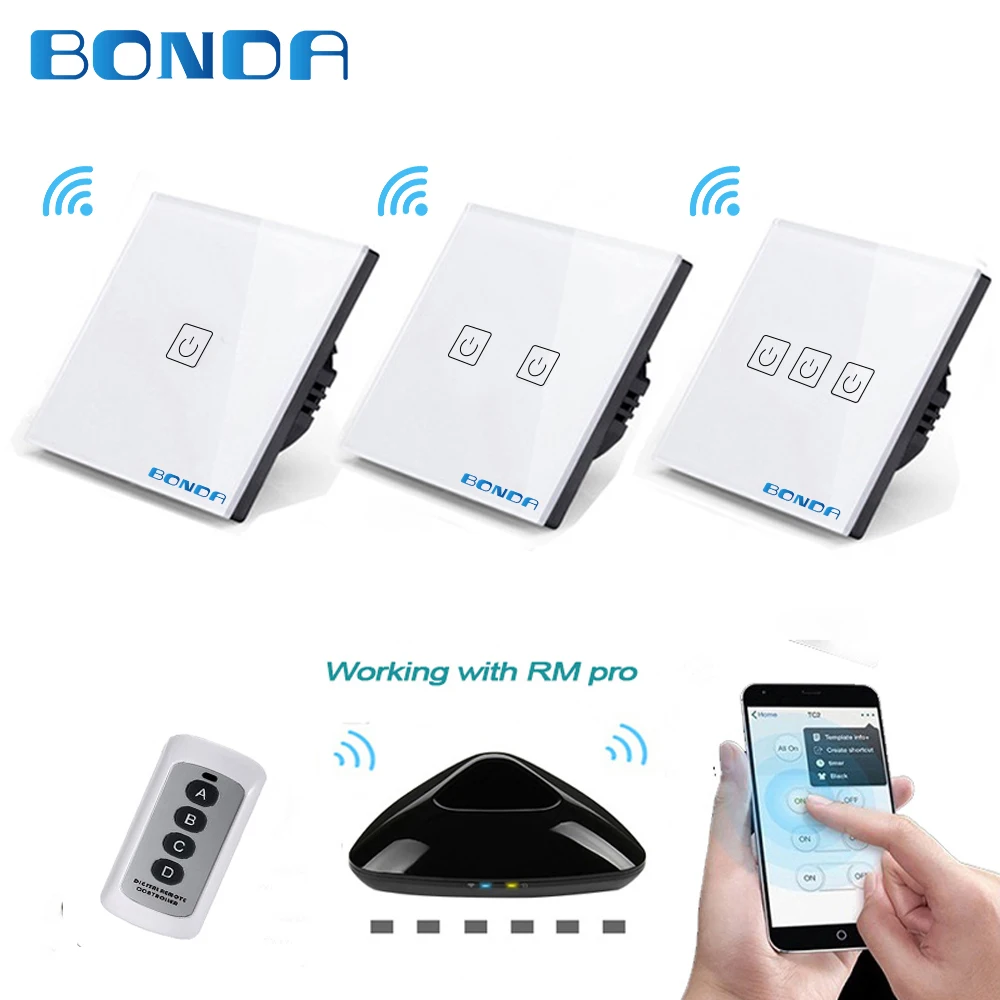 

Bonda Genuine EU/UK Standard 1/2/3 Gang RF433 Remote Control Wall Touch Switch Smart Home Wireless