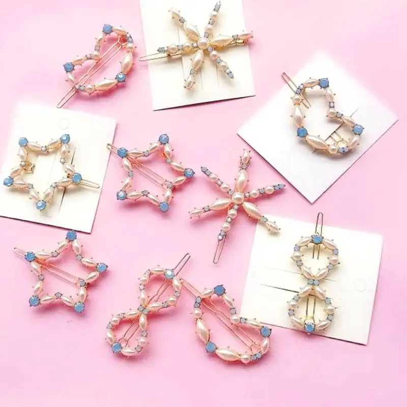 Для женщин Кристалл Элегантный жемчужная заколка корейский BB зажимы заколка полые головной убор аксессуары для волос обувь девоче