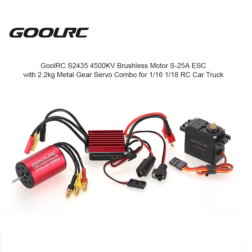 

GOOLRC S2435 4500KV Brushless Motor S-25A ESC with 2.2kg Metal Gear Servo Upgrade Brushless Combo Set for 1/16 1/18 RC Car Truck