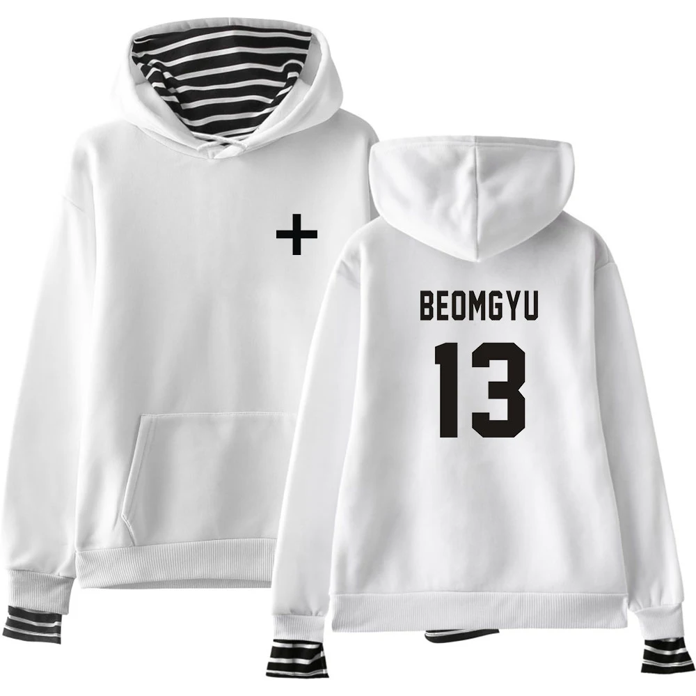 Hoodies da Forma para Mulheres Comprida com Capuz da Camisola 2020 de Venda Amanhã Juntos Falso Duas Peças Manga Quente Kpop Hoodies Streetwear Txt x 9 Cheap Agasalhos e Moletons