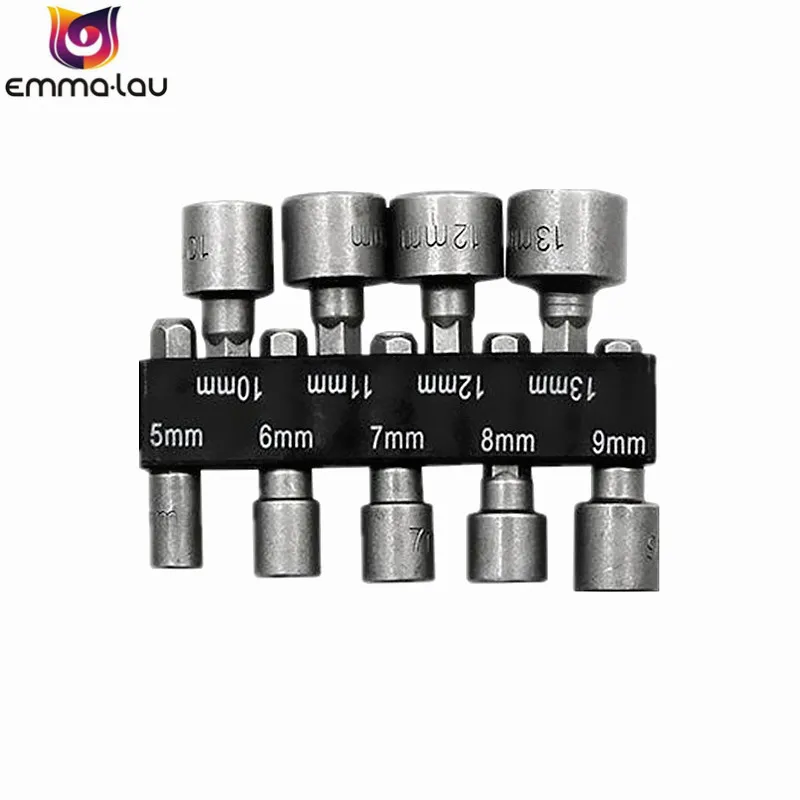

9Pcs 1/4" Hex Shank Power Nut Driver Drill Bit Metric Socket Wrench Screw 5-13mm Electric Screwdriver Head Set Adapter
