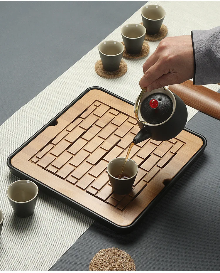 1PC Bamboo Tea Tray Drainage Water Storage Kung Fu Tea Set Room Board Table Chinese Tea Cup Ceremon