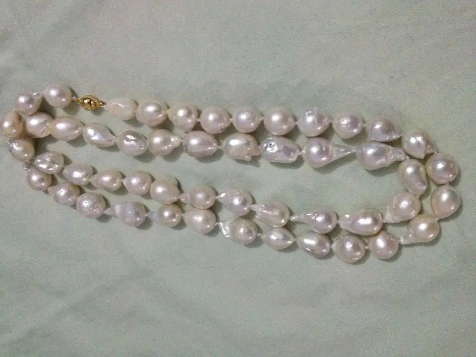 

Hot 15-26MM SOUTH SEA GENUINE WHITE BAROQUE PEARL Necklace 35 INCH 14K CLASP