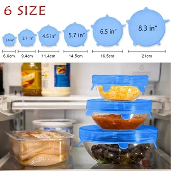 

6 Pcs/Set Silicone Food Wrap Caps lids Saran Wrap Cookware Stretchable Fresh Covers For Seal Bowl Dishes Reusable Kitchen