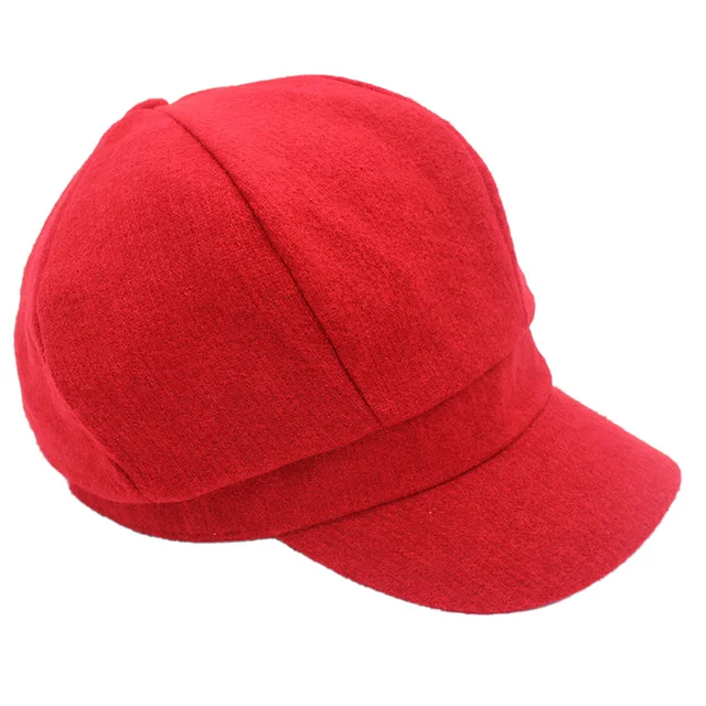 Outfly Lady Woolen Octagon Cap Autumn and Winter Fashion Painter Hat Red Dome Pumpkin Cap Red 56cm