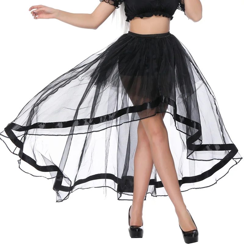 Lady Mesh Skirt Summer Long Transparent Tulle Skirts Sweet Tutu Skirt Women Black Lace Sexy Corset Bottom Burlesque Corset Skirt (2)