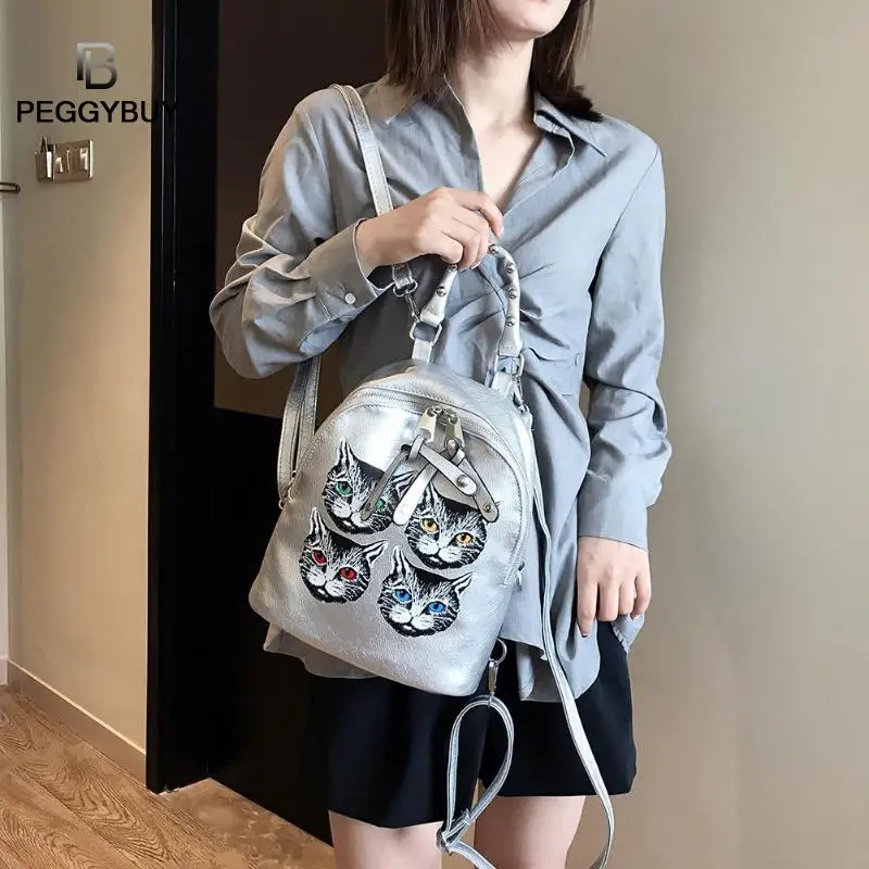 

Cat Print Travel Backpacks Women Shoulder Bags PU Leather Bright Knapsack for Girls Printing Backpack Travel Bags Dropshipping
