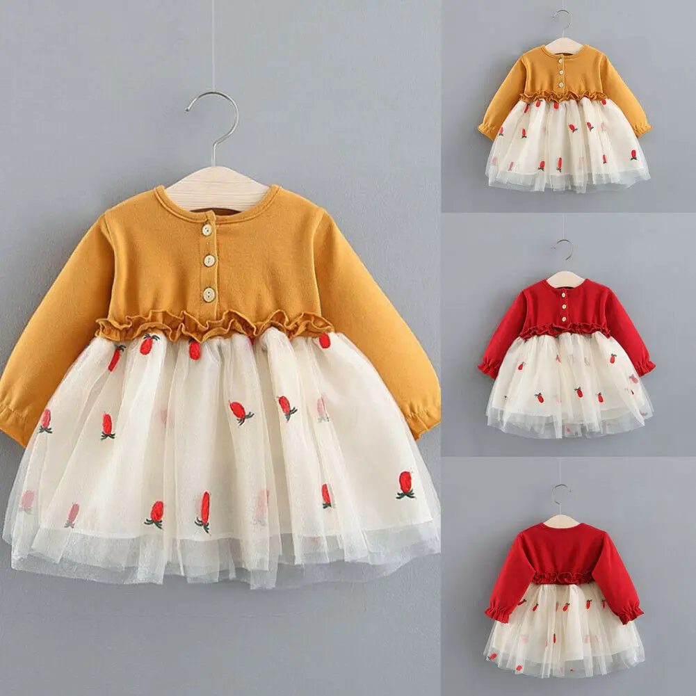

2019 Newest Hot Newborn Infant Toddler Baby Girls Long Sleeve Cute Pineapple Patchwork Party Pageant Tutu Dress Sundress Clothes