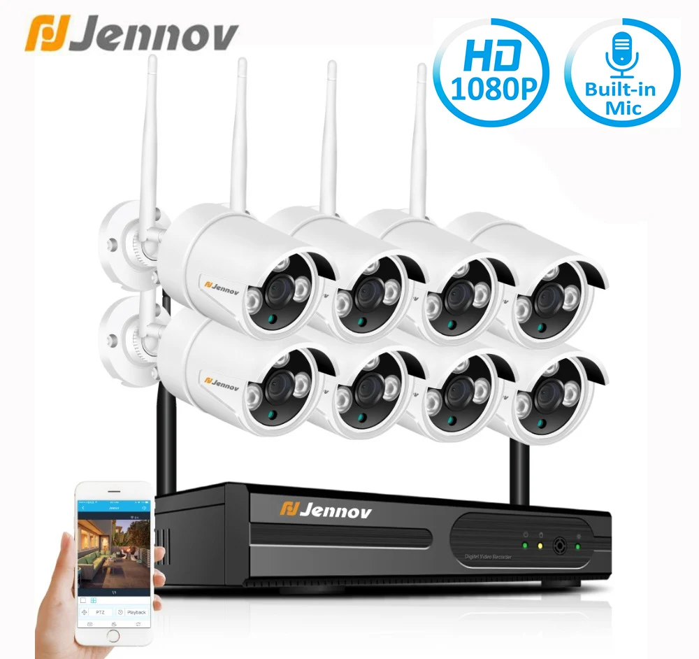 

Jennov 8CH 1080P 2MP Security Camera System Wifi Video Surveillance Kit IP Camera Wireless NVR CCTV Kit Audio System P2P HDMI