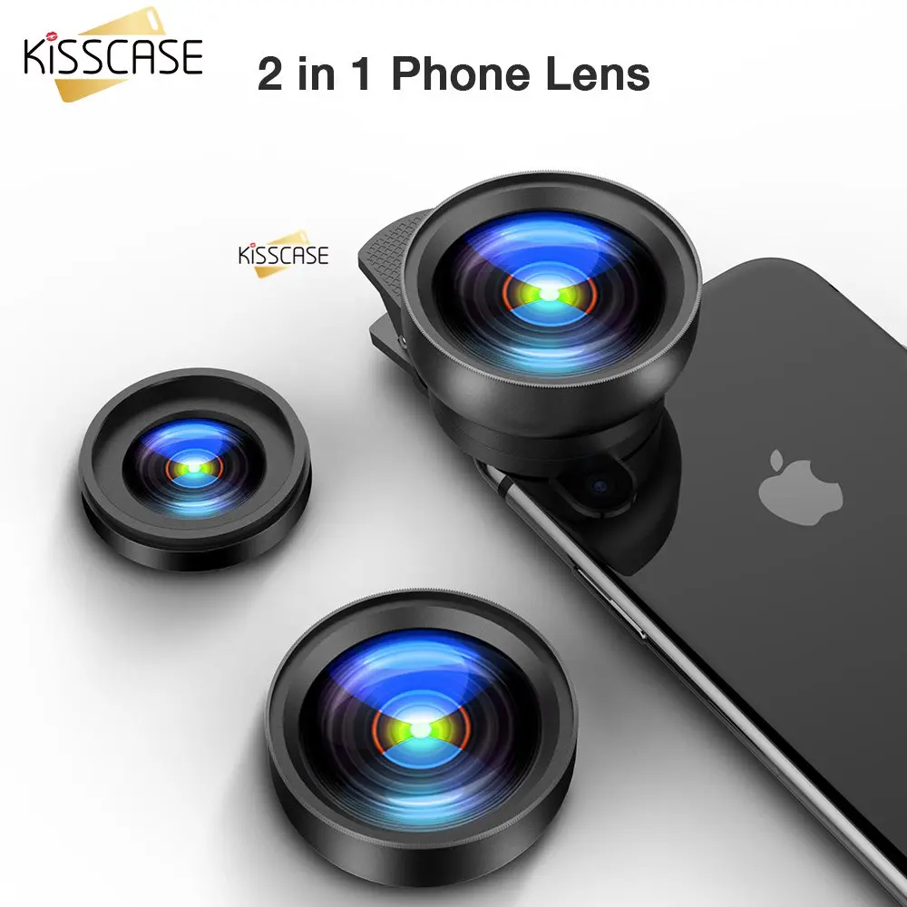 KISSCASE العالمي كليب ماكرو واسعة زاوية عدسة للهاتف 2 in1 0.45x 49UV واسعة زاوية ماكرو عدسة الهاتف لسامسونج huawei xiaomi