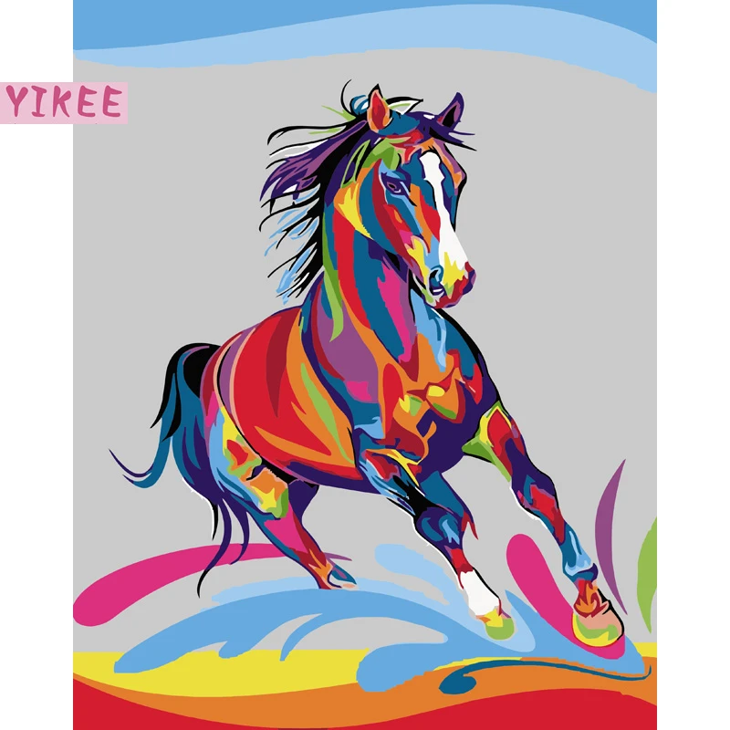 Pintar Por Numeros Kits Para Adultos Caballo De Colores Pintura Por Numeros Para Decoracion Del Hogar Pintura Y Caligrafia Aliexpress