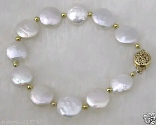 

Free shipping >>>>>>Beautiful the 11-12mm White coin pearls bracelets 7.5 ~ 8 inches