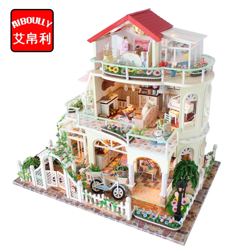 

AIBOULLY Doll house Be Enduring As The Universe DIY Dollhouse With Music Light Cover Miniature Model Best Gift For Children H031