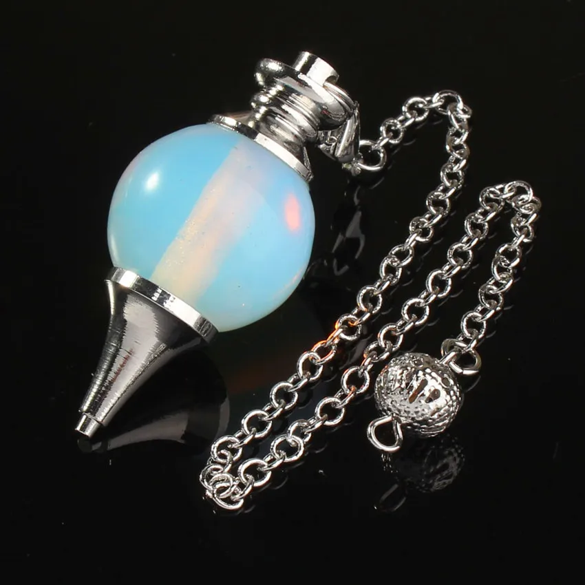 18mm Silver Plated Opalite Opal Stone with 7 Chakra Chain Dowsing Divination Pendulum Pendant Ethnic Jewelry For Women Men Girls