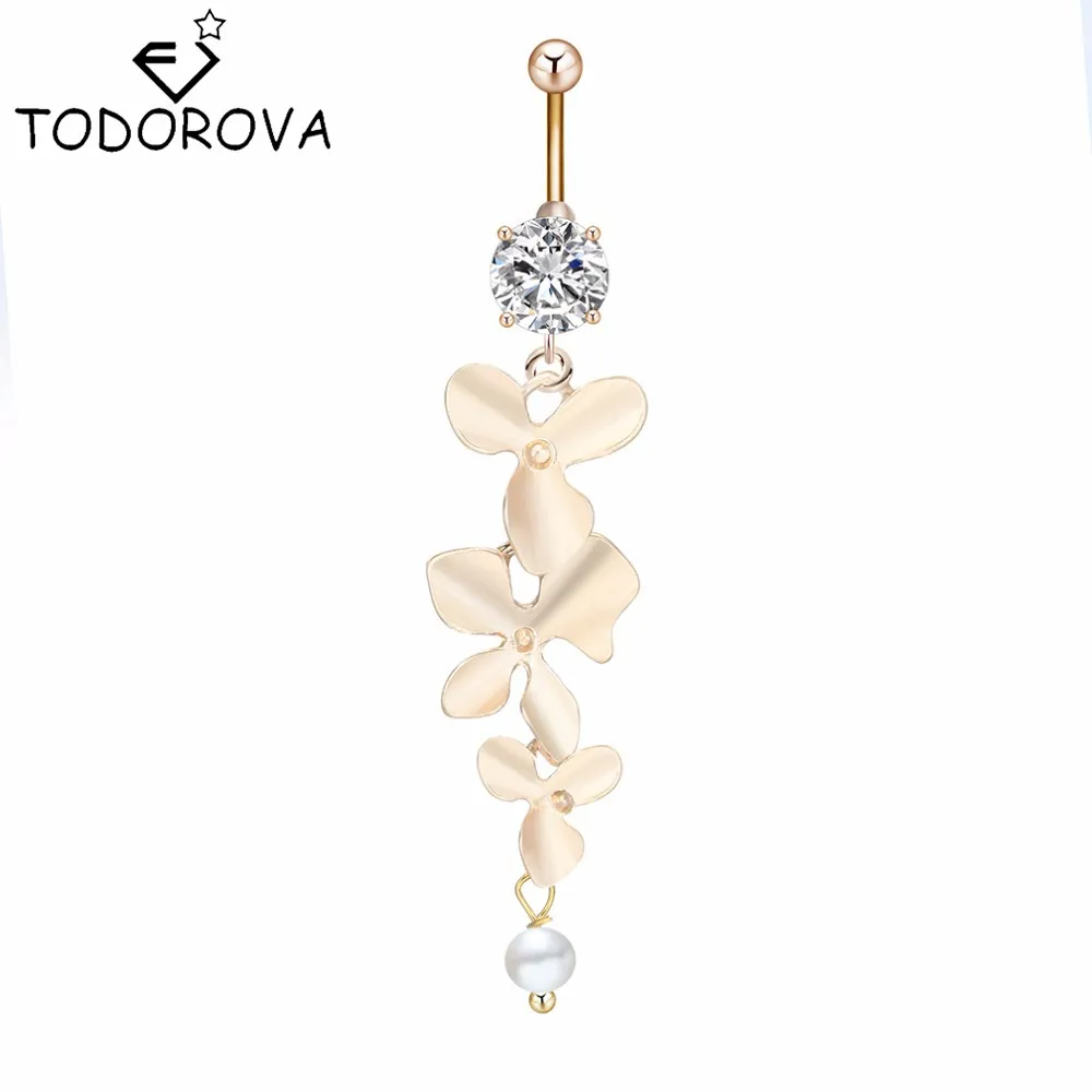 

Todorova Noble Beautiful Orchid Dangle Piercing Navel Jewelry Belly Piercing Purple Clear Red Champagne Zircon Belly Button Ring