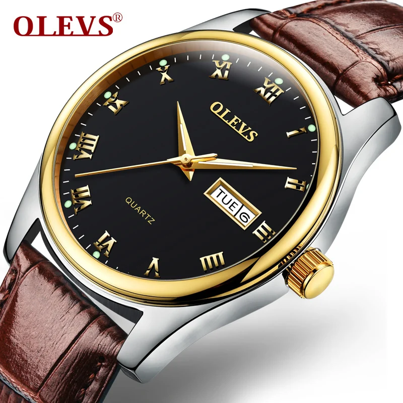 

2018 OLEVS Brand Men Sport Watches Double Calendar Mens Quartz Watch Auto Date Clock Man Leather Strap Waterproof Wrist watch