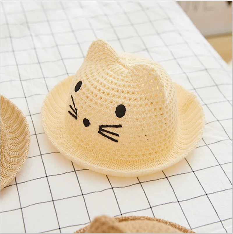 Летняя детская шапка для новорожденных мальчиков и девочек с защитой от солнца, складная пляжная вязаная шапка, милая унисекс, Детская шляпа от солнца с ушками животных