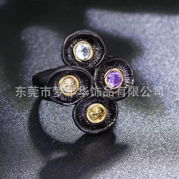 

Diamond-plated black gold ring retro nostalgic personality ring free shipping