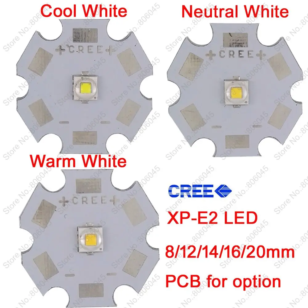 

5x Cree 5W XPE2 XP-E2 High Power LED Emitter Diode on 8mm/ 10mm/ 12mm/ 14mm/ 16mm/ 20mm PCB, Neutral White/Warm White/Cool White