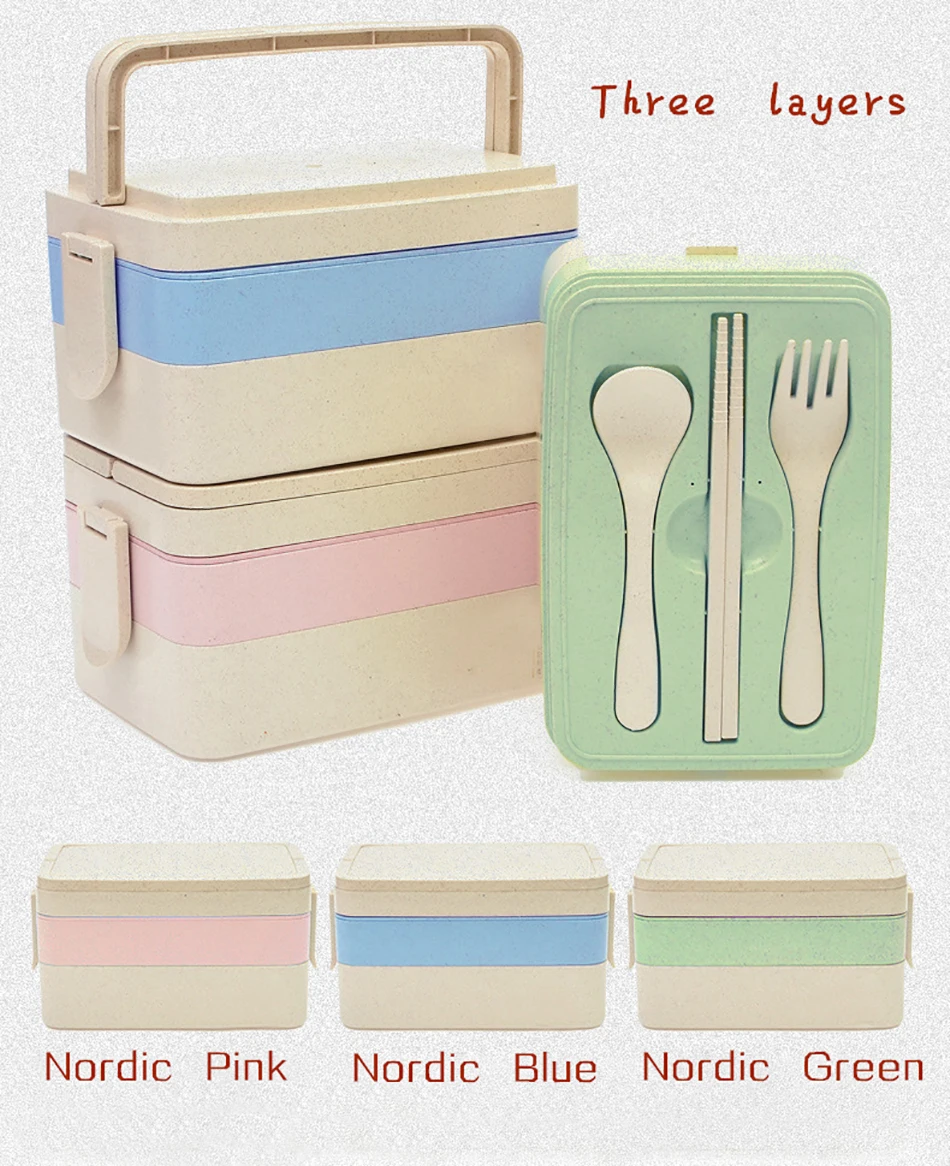 ONEUP Lunch Box Wheat Straw Eco-Friendly Food Container Eco-Friendly Portable Bento box for kids school picnic Microwavable 5