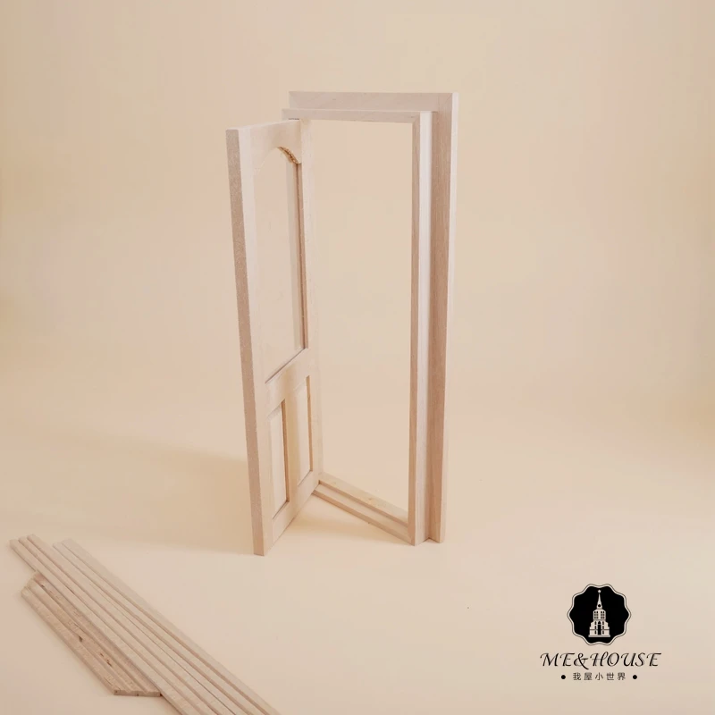 Mini Size DIY Doll House Miniature Furniture Wooden Burlywood Door