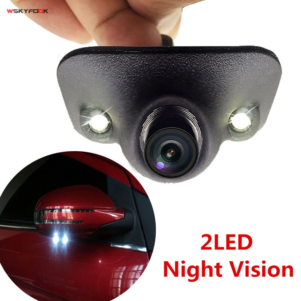 

360 Degree Rotation Bright 2LED Night Vision Car Front Left/Light Side View Blind Spot HD Camera Waterproof Sensitive Light