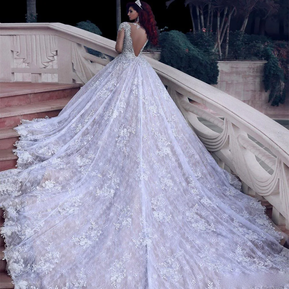 Новейшее роскошное мусульманское свадебное платье с длинным рукавом, расшитое бисером, с длинным шлейфом, расшитое блестками, кружевное платье невесты, Vestido de noiva, на заказ