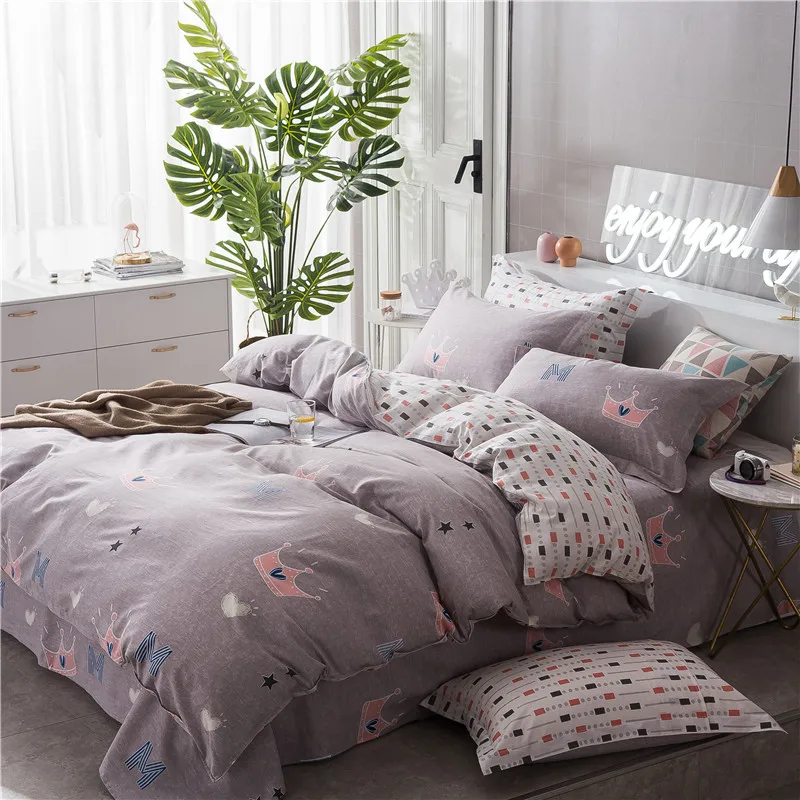 

Cute Cartoon Pink Crown Pattern 100% Cotton Soft Bedding Set Bed Set Full Queen King Size Duvet Cover Bed Sheet Set Pillowcase