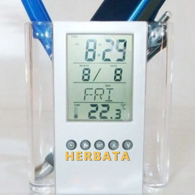 LCD Display Electronic Digital Desk Table Calendar Pencil Holder Date Temperature Table Calendar CL