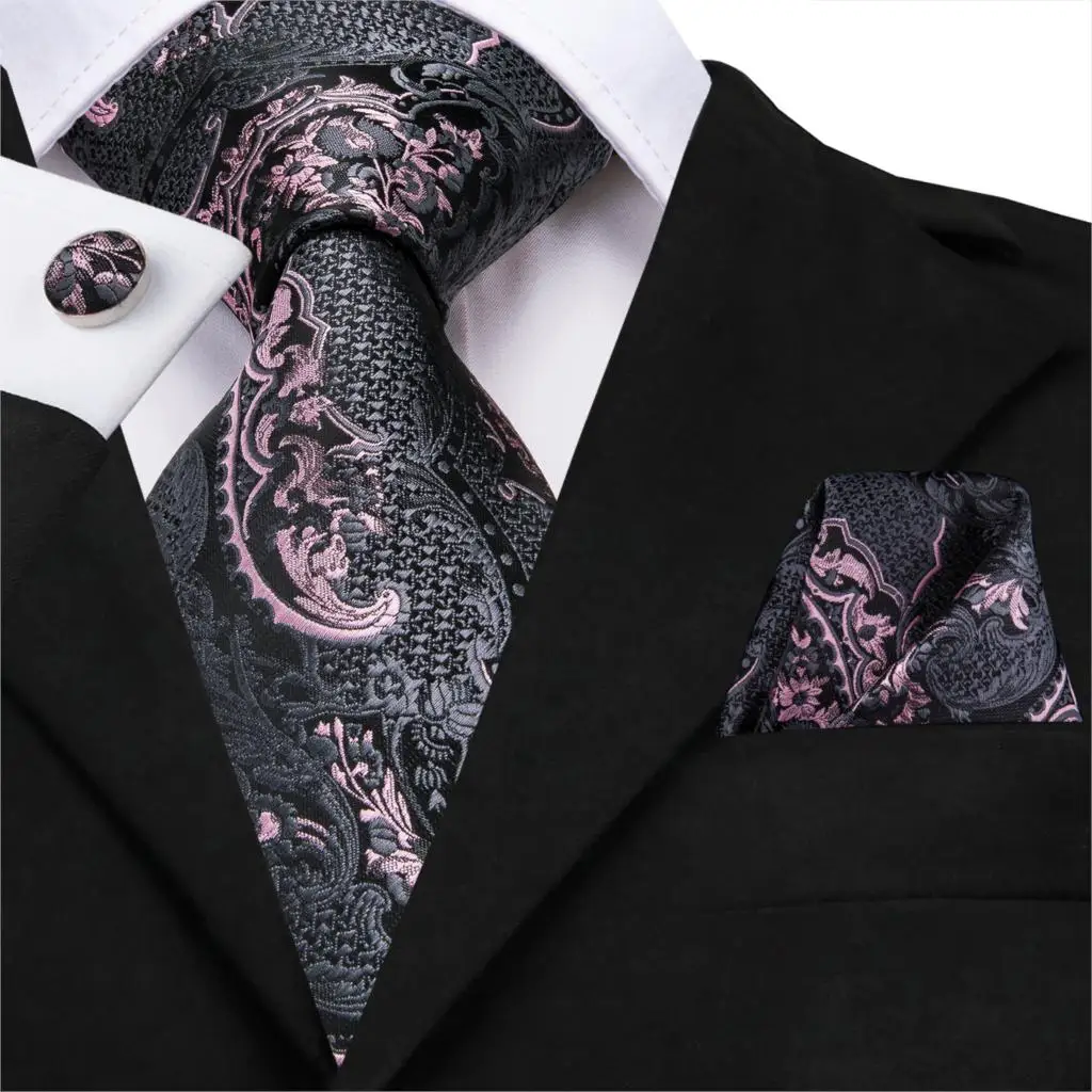 Red Checks Silk Tie Set Mens Necktie Pocket Square Cufflinks Wedding Party